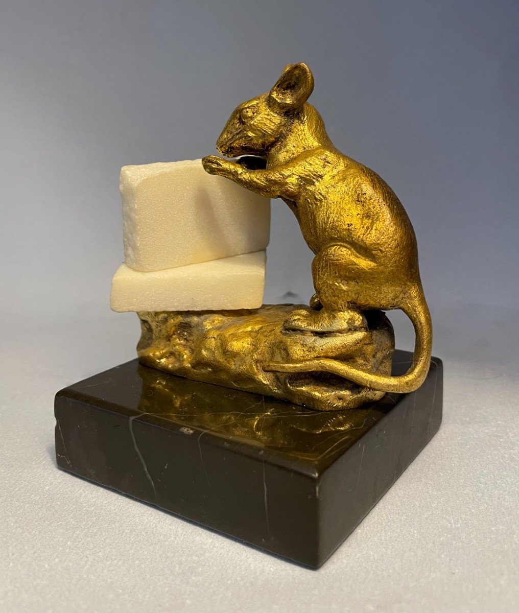 Sugar Mouse. Gilt Bronze Sculpture Signed C. Bailly-photo-3