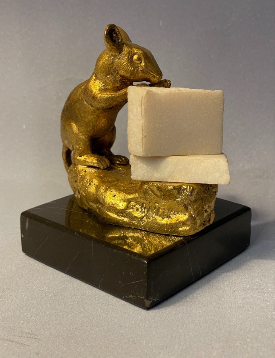 Sugar Mouse. Gilt Bronze Sculpture Signed C. Bailly-photo-4