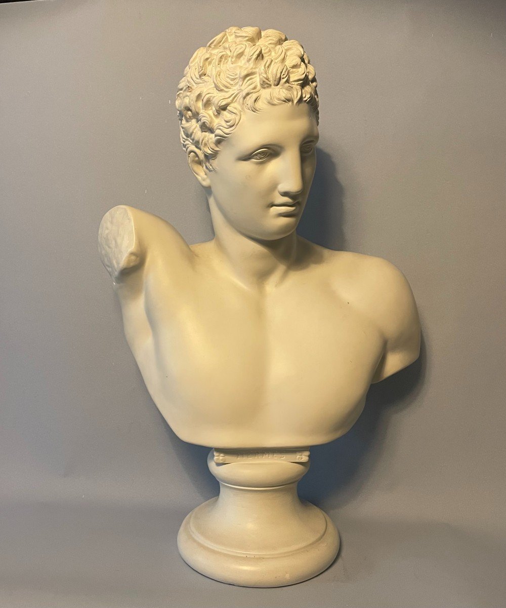 Bust "hermes Of Praxiteles" In Plaster (mercury Or Hermes) - H 54-photo-3