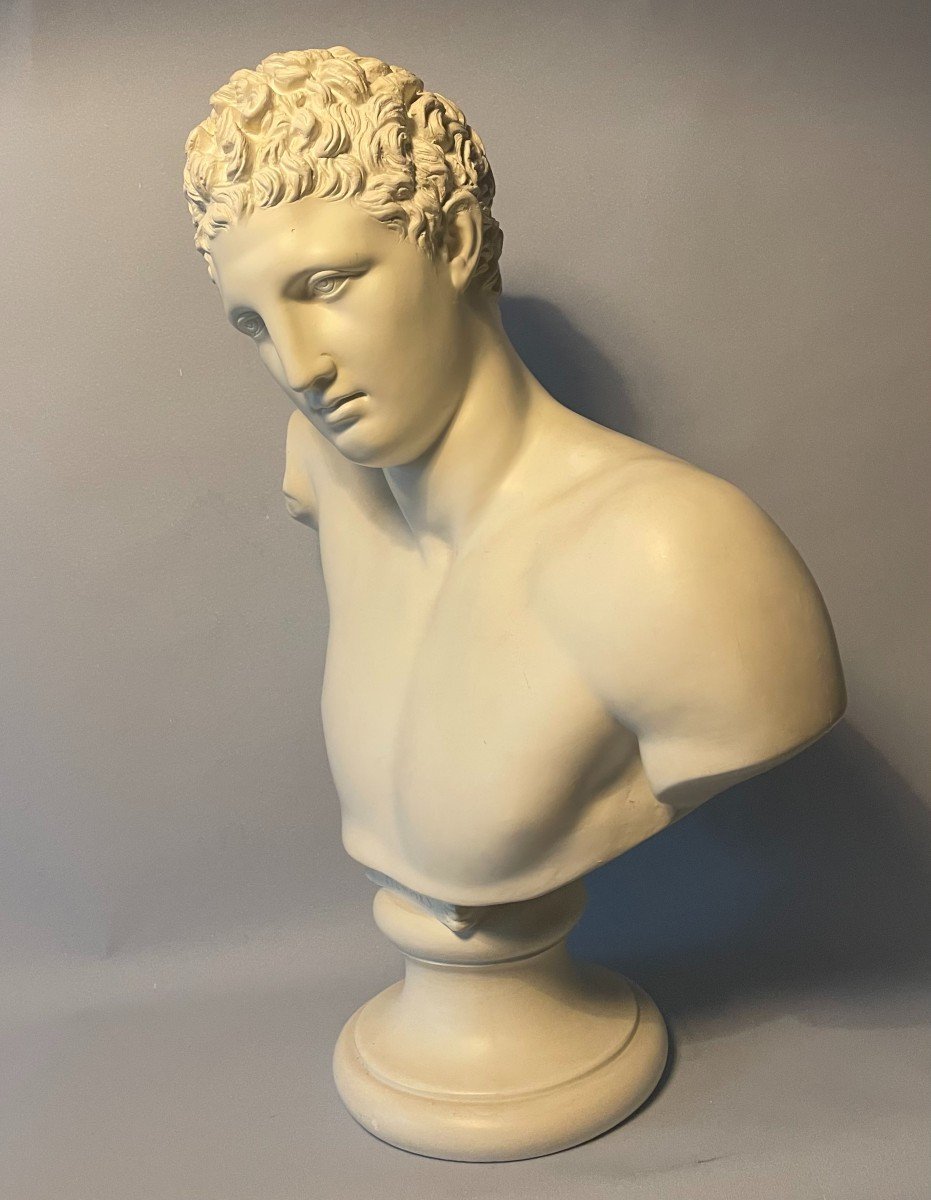 Bust "hermes Of Praxiteles" In Plaster (mercury Or Hermes) - H 54-photo-1