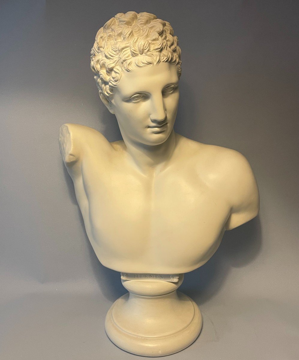 Bust "hermes Of Praxiteles" In Plaster (mercury Or Hermes) - H 54