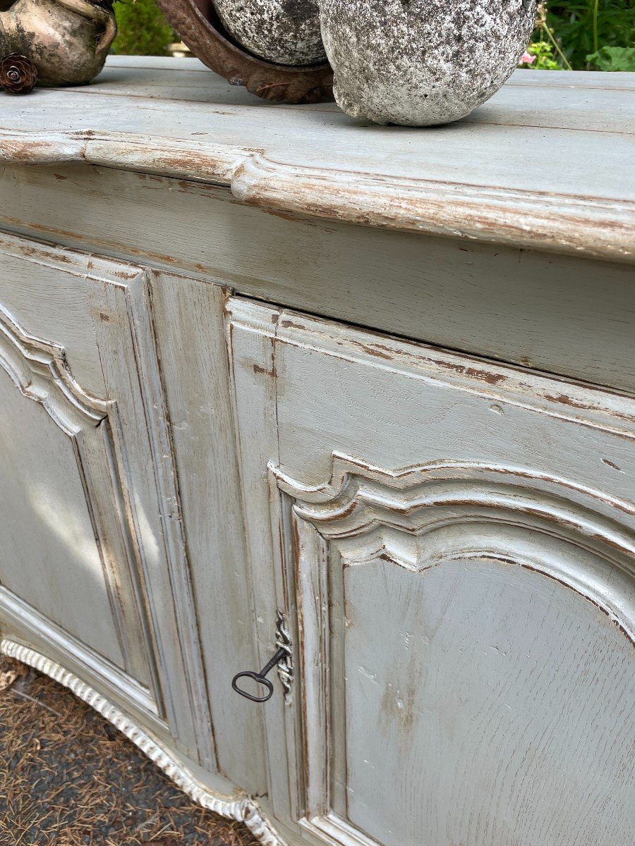 Louis XIV Painted Wooden Sideboard. 18th Century Gray Patina.-photo-5