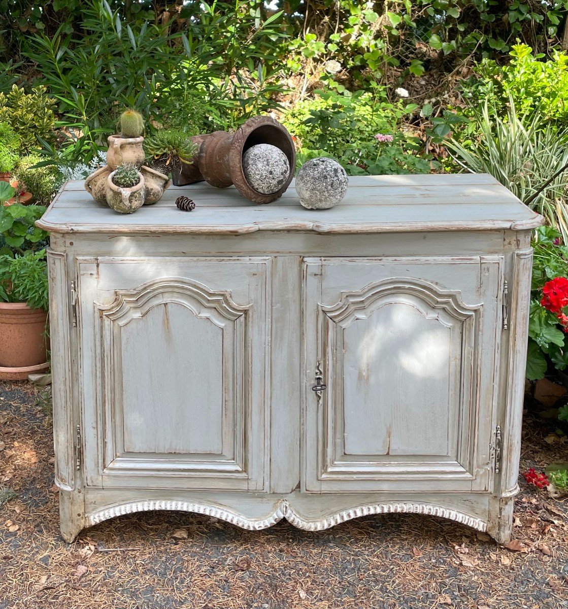 Louis XIV Painted Wooden Sideboard. 18th Century Gray Patina.