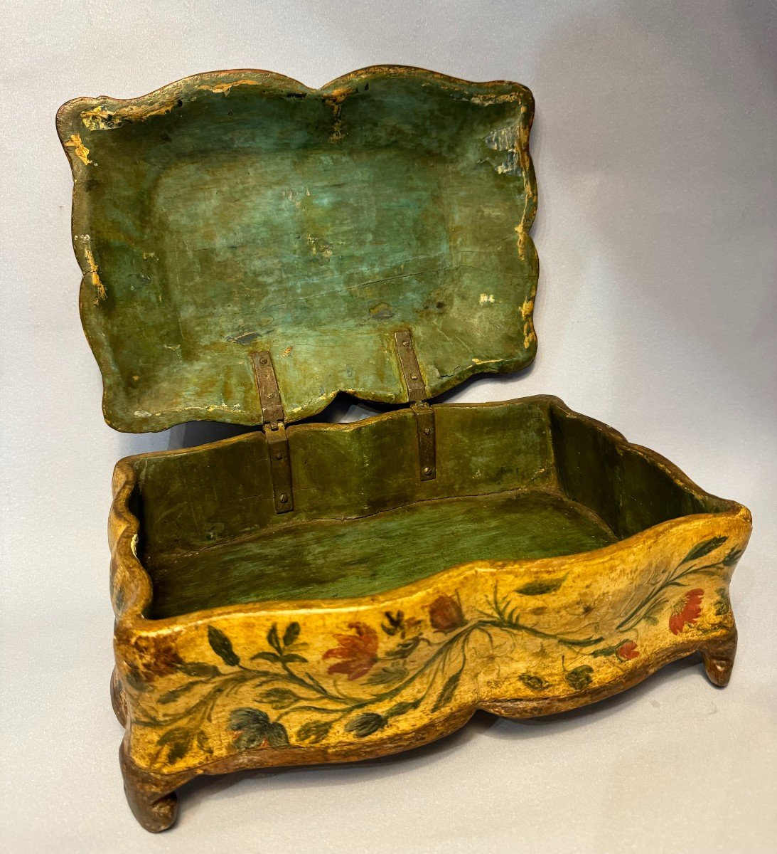 Box Or Wig Box Painted Wood “arte Povera” Louis XV-photo-4