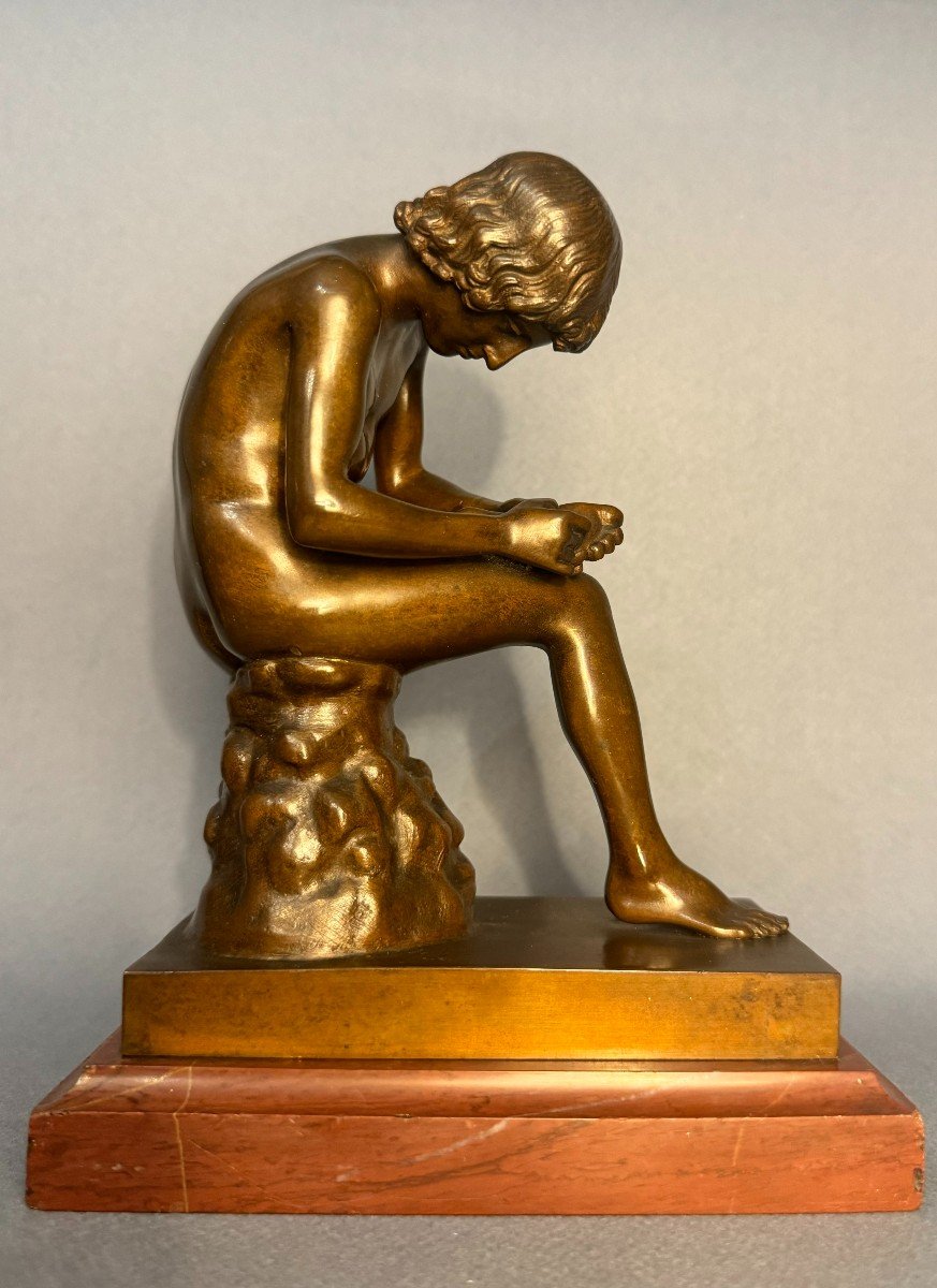 Sculpture bronze "Le tireur d’épine ou Spinario" Thiebault XIXème siècle-photo-2