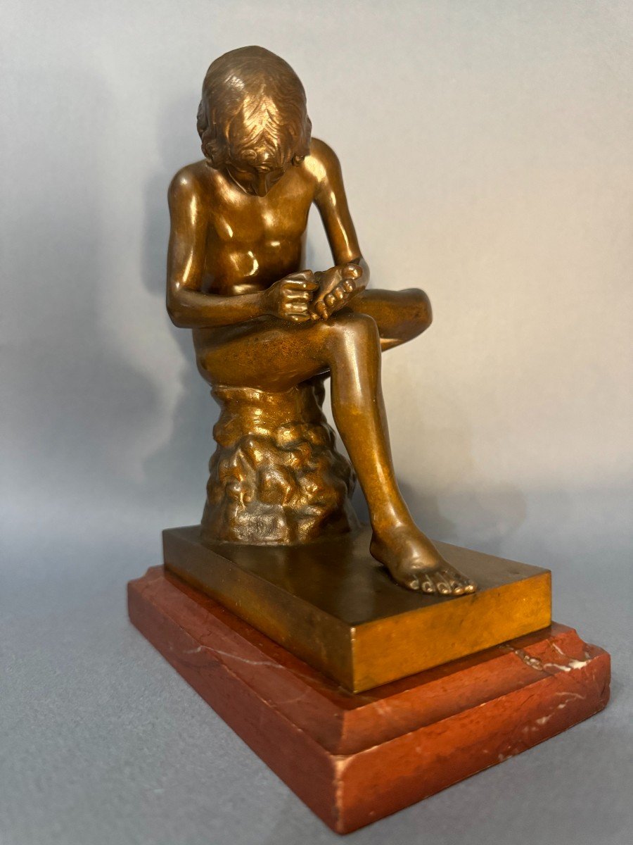 Sculpture bronze "Le tireur d’épine ou Spinario" Thiebault XIXème siècle-photo-4