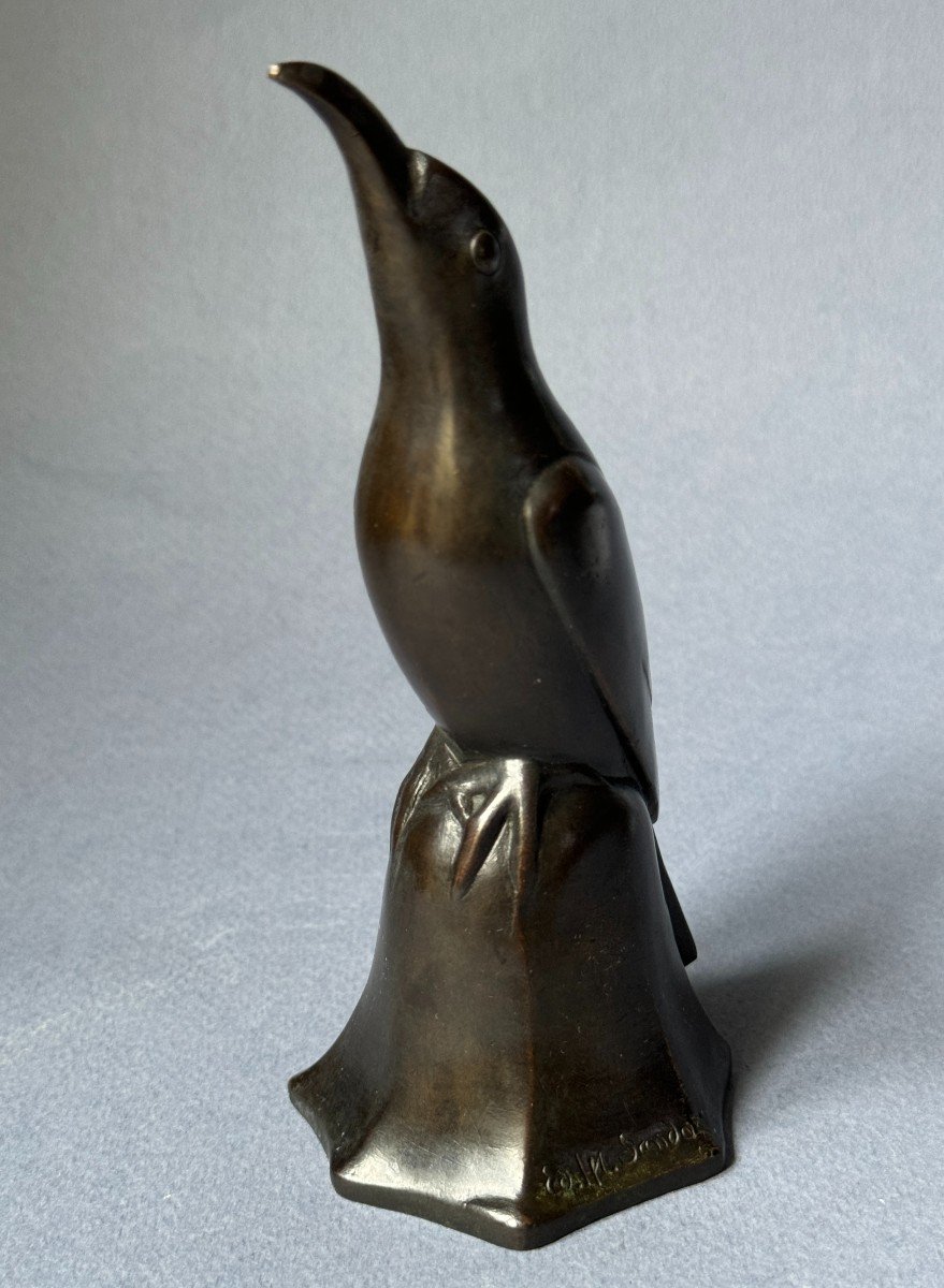 Bronze ArtDeco "Oiseau bleu N°1 Tête levée'' Édouard-Marcel SANDOZ (Susse Frères)-photo-3
