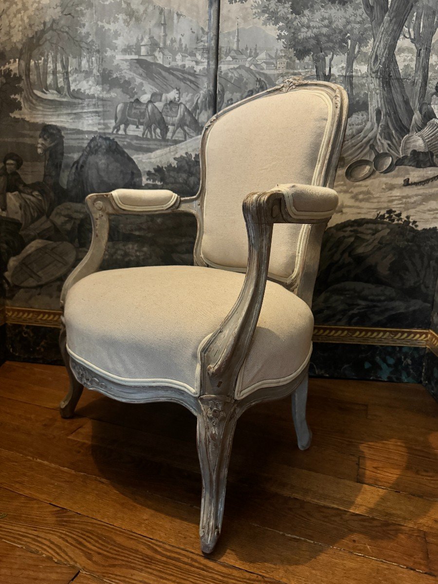 Louis XV Painted Wooden Children's Armchair From The 19th Century-photo-2