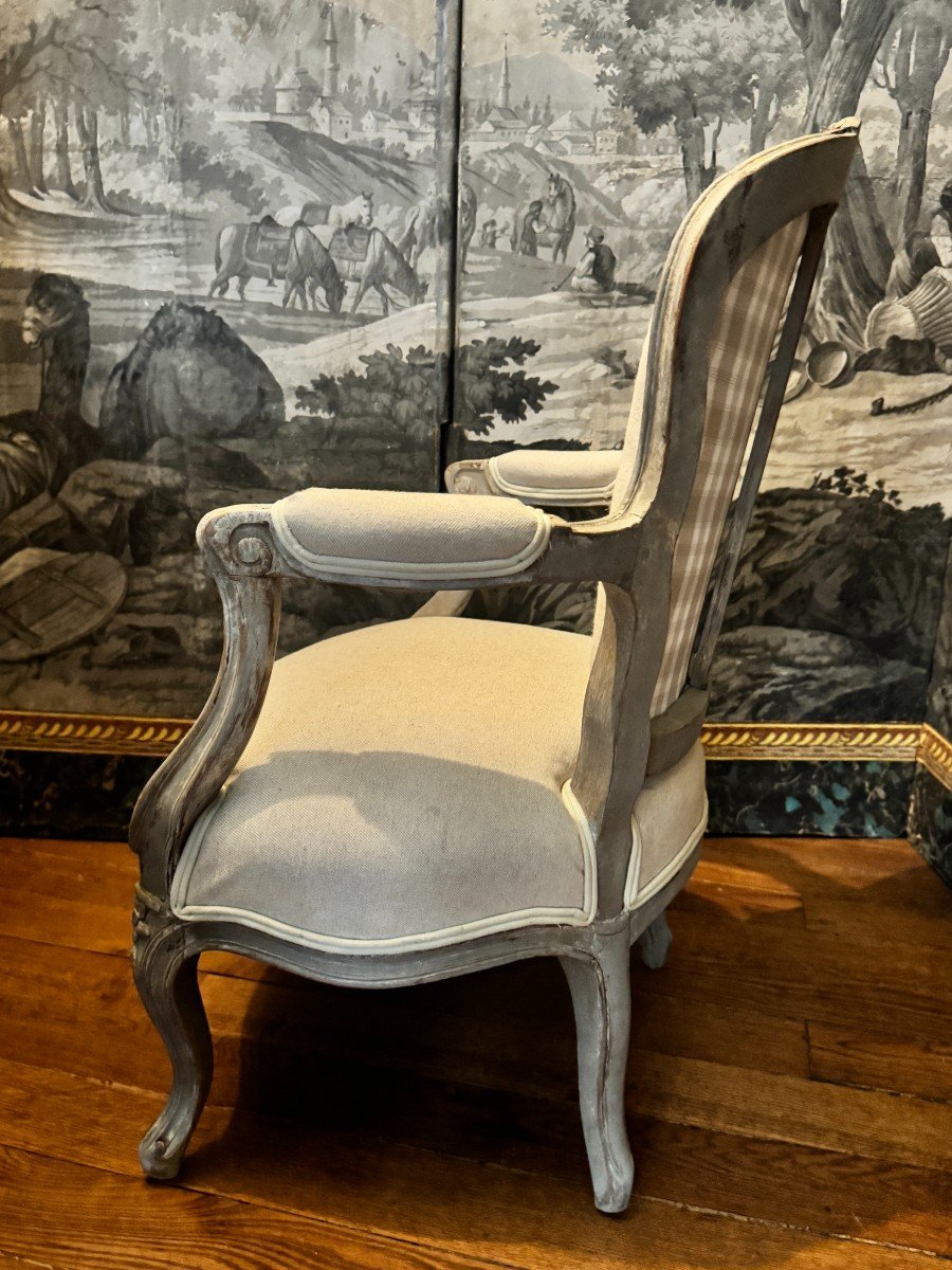 Louis XV Painted Wooden Children's Armchair From The 19th Century-photo-4