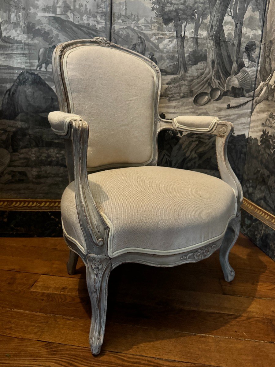 Louis XV Painted Wooden Children's Armchair From The 19th Century