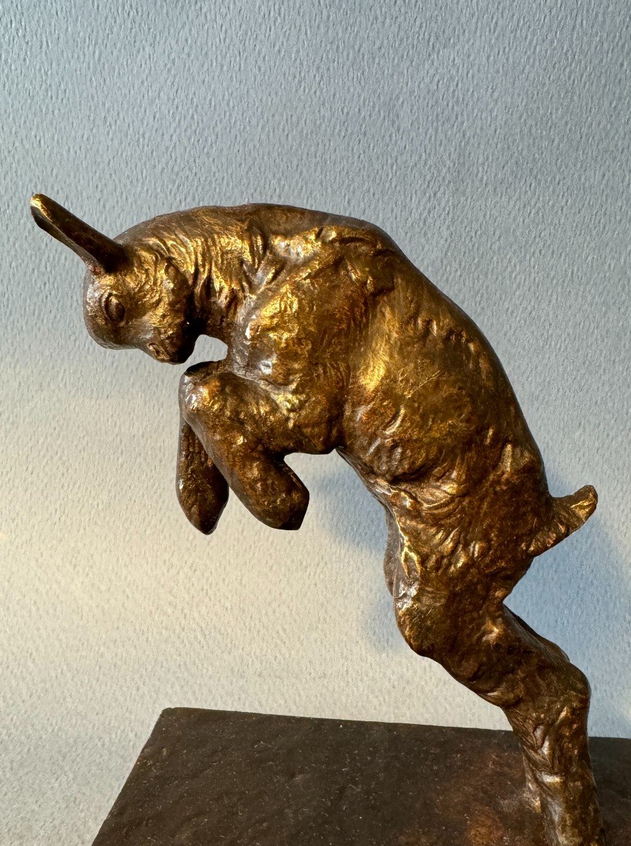 Paul Silvestre 'leaping Goat Kid' Bronze Artdeco (susse Brothers)-photo-4