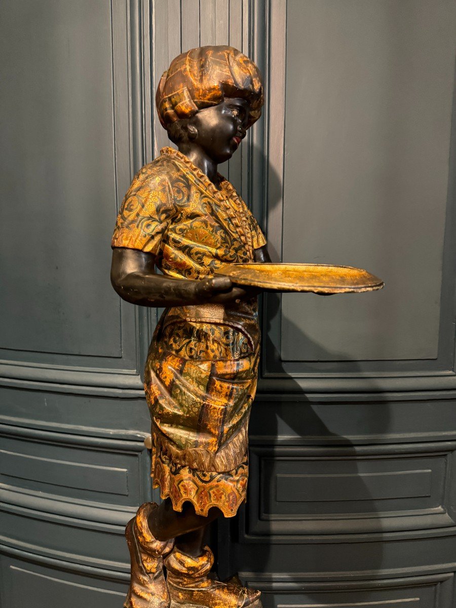 Serviteur nubien, sculpture en bois peint et doré, Venise début XIXème siècle-photo-4