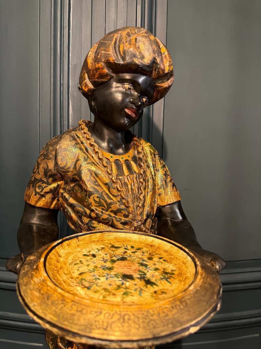 Serviteur nubien, sculpture en bois peint et doré, Venise début XIXème siècle-photo-6