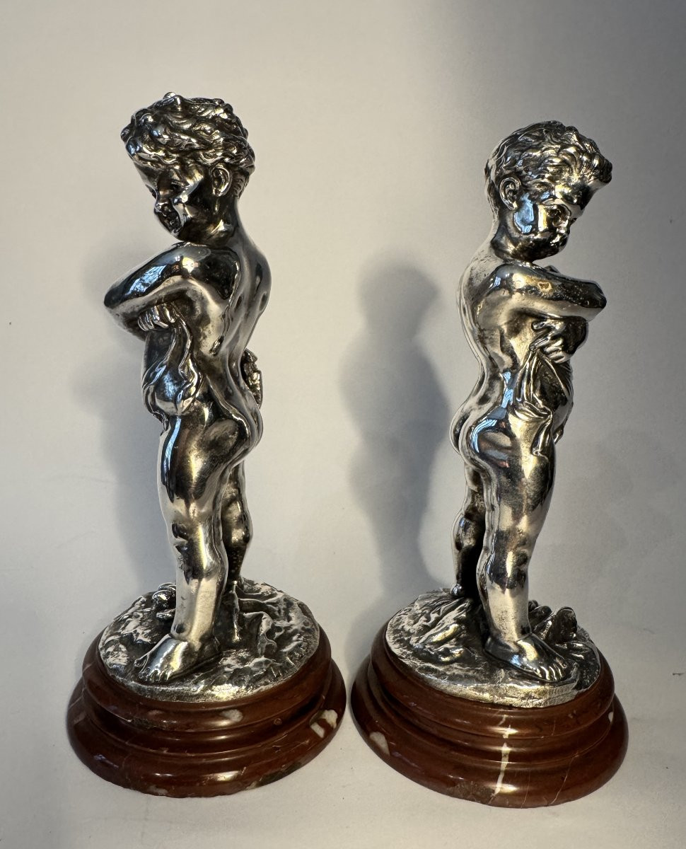 Comedy And Tragedy - Louis Kley - 2 Children In Silver-plated Bronze - Putti-photo-3