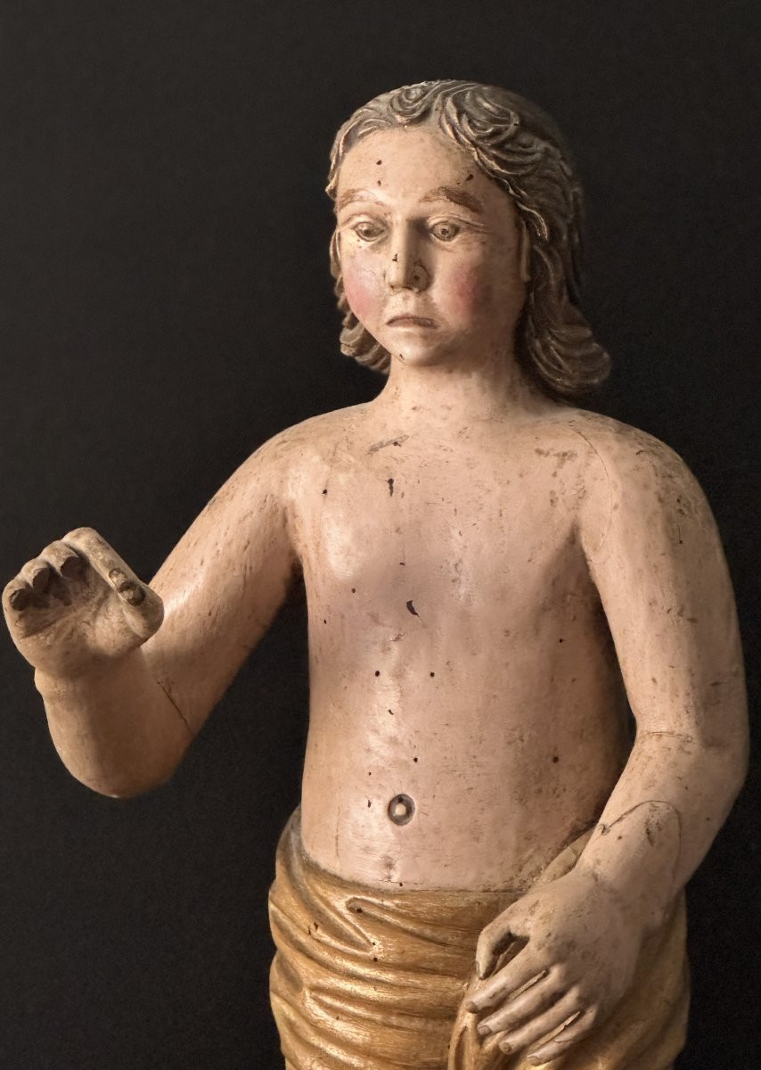 Character Or Angel In Polychrome Carved Wood France 17th Century H72-photo-3