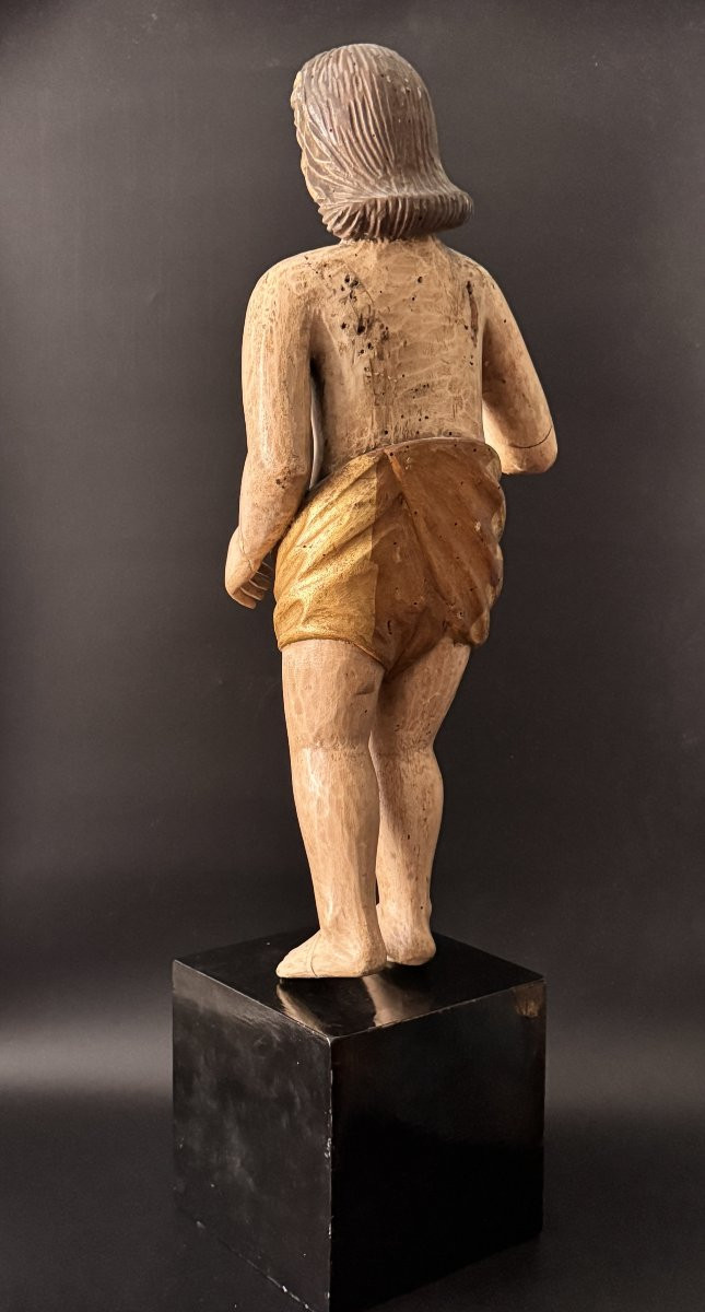 Character Or Angel In Polychrome Carved Wood France 17th Century H72-photo-1