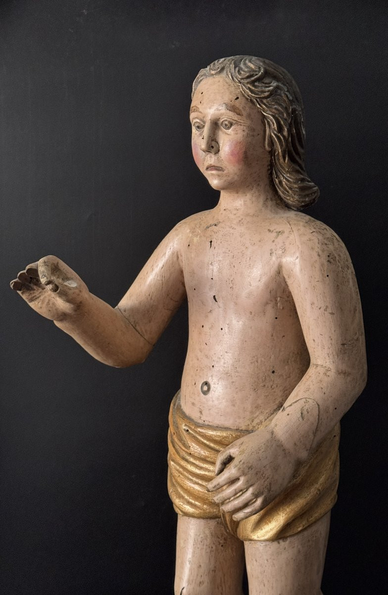 Character Or Angel In Polychrome Carved Wood France 17th Century H72-photo-2