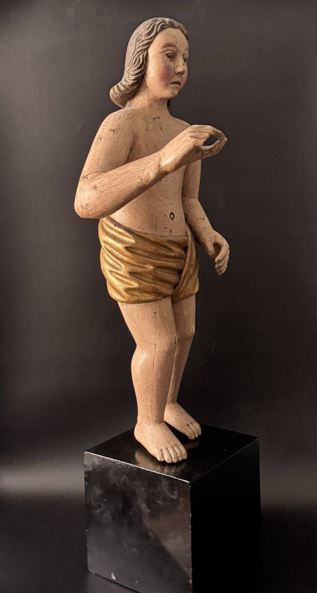 Character Or Angel In Polychrome Carved Wood France 17th Century H72-photo-3