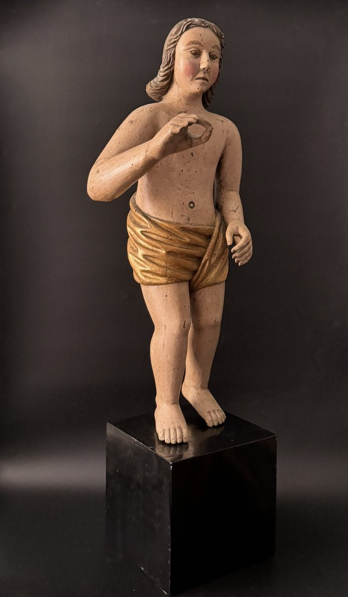 Character Or Angel In Polychrome Carved Wood France 17th Century H72-photo-5