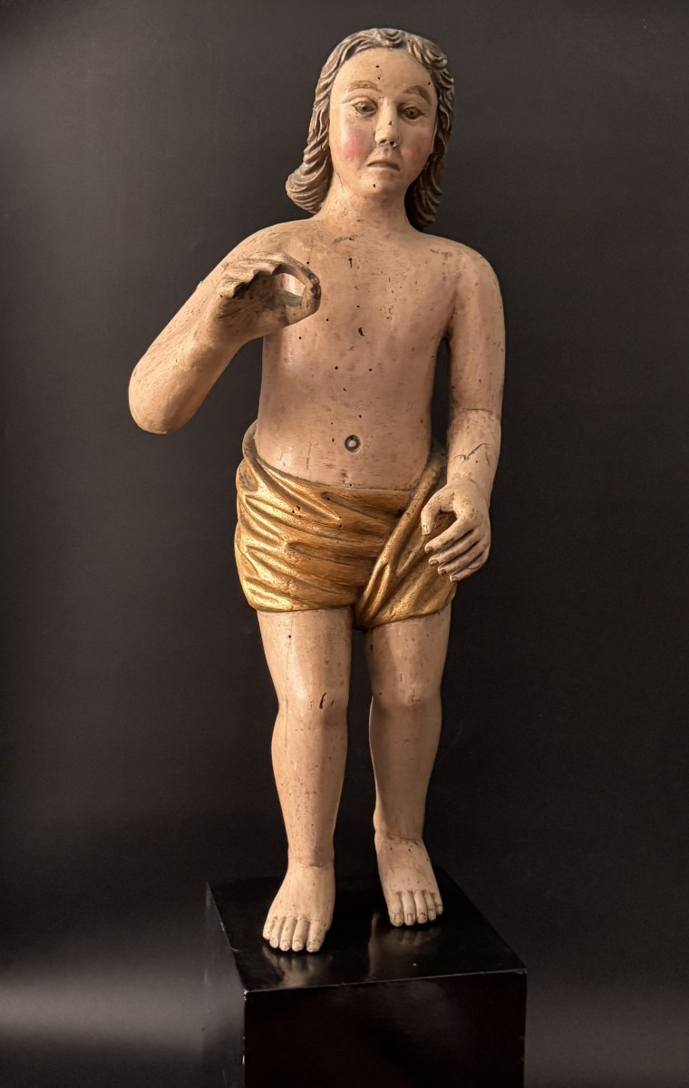 Character Or Angel In Polychrome Carved Wood France 17th Century H72
