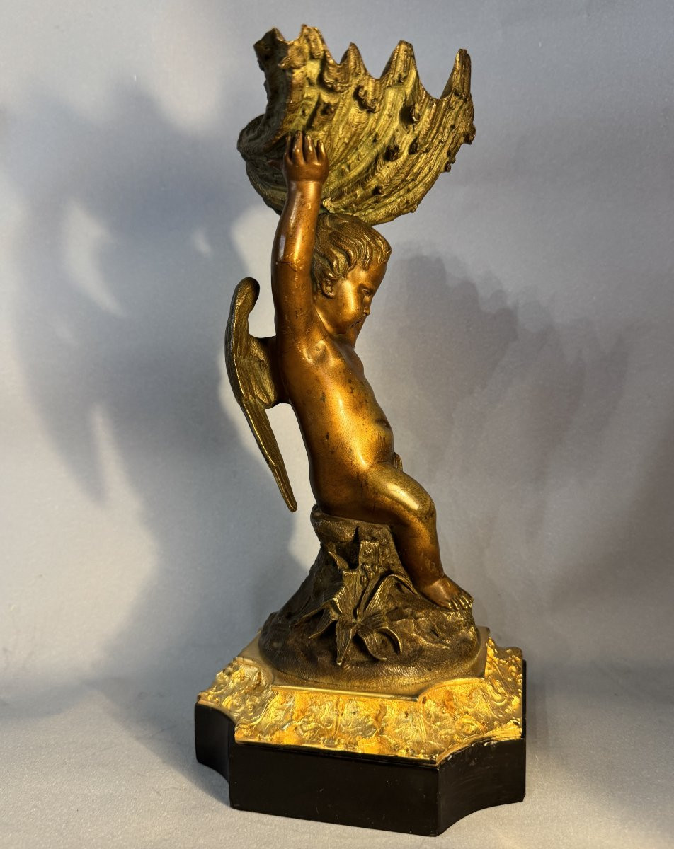Sculpture en bronze - Ange à la coquille – XIXème siècle-photo-4
