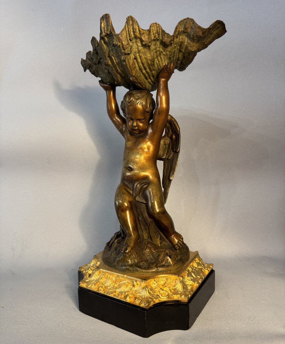 Sculpture en bronze - Ange à la coquille – XIXème siècle-photo-5
