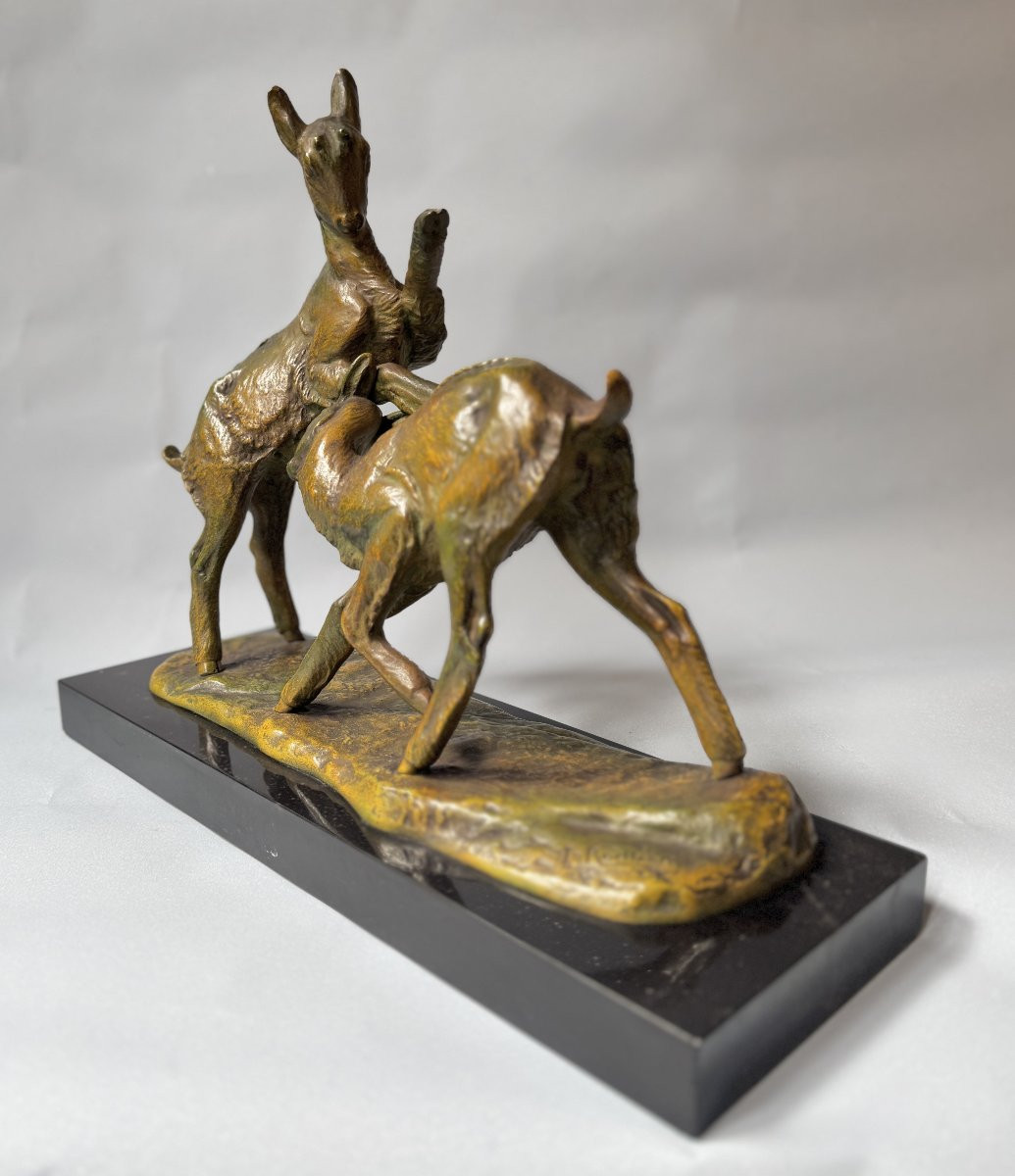 Sculpture Bronze "Combat de Chevreaux" Irénée ROCHARD Art Deco-photo-4