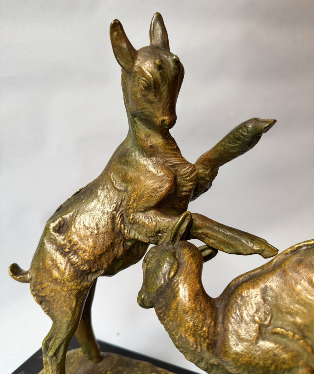 Sculpture Bronze "Combat de Chevreaux" Irénée ROCHARD Art Deco-photo-1