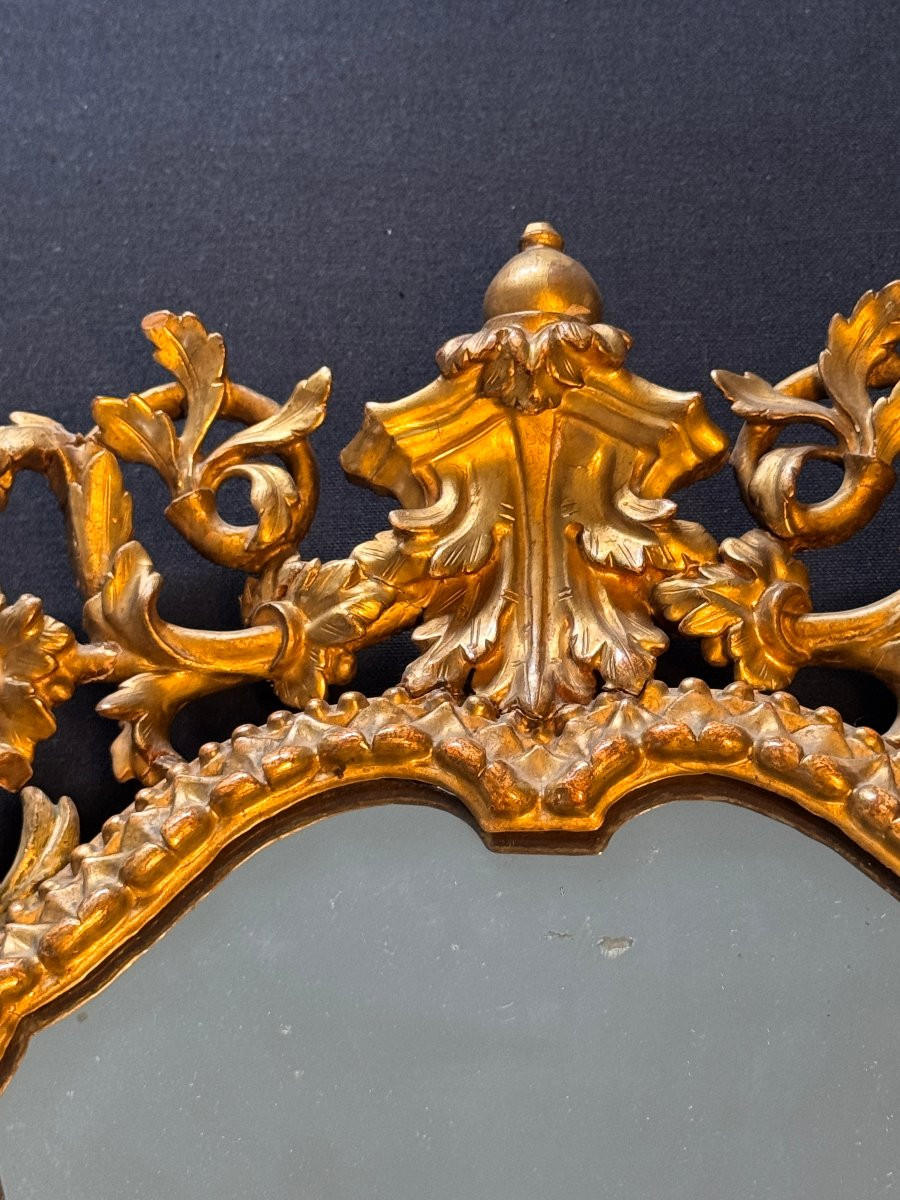 Gilded Wood Shield Mirror, Italy, 18th Century, H 44 -photo-2
