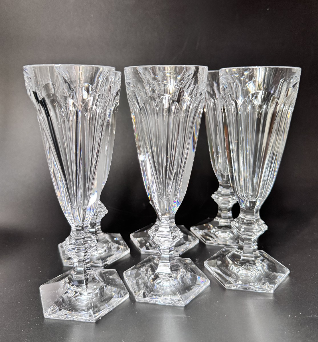 Baccarat 6 Champagne Flutes Harcourt Model 1841-photo-1