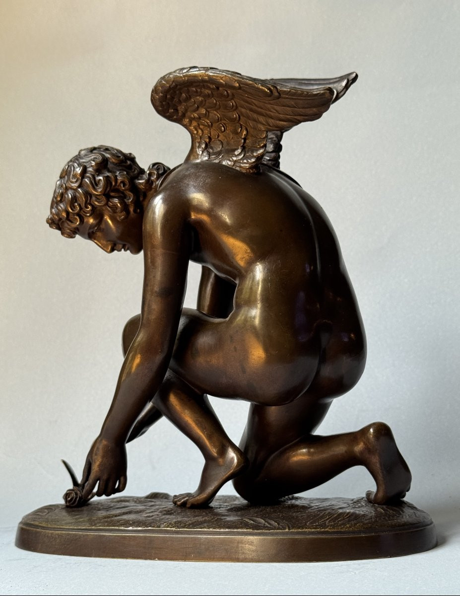 Sculpture en bronze "L'Amour au papillon". A. CHAUDET XIXème Siècle. Cupidon-photo-3