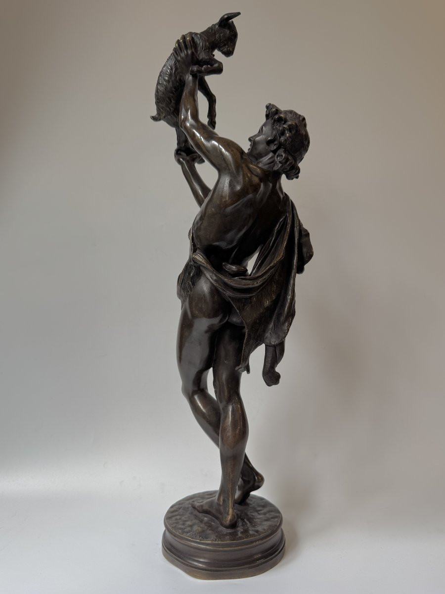 Sculpture en bronze "Faune au chevreau" signée GUMERY Rome-photo-2
