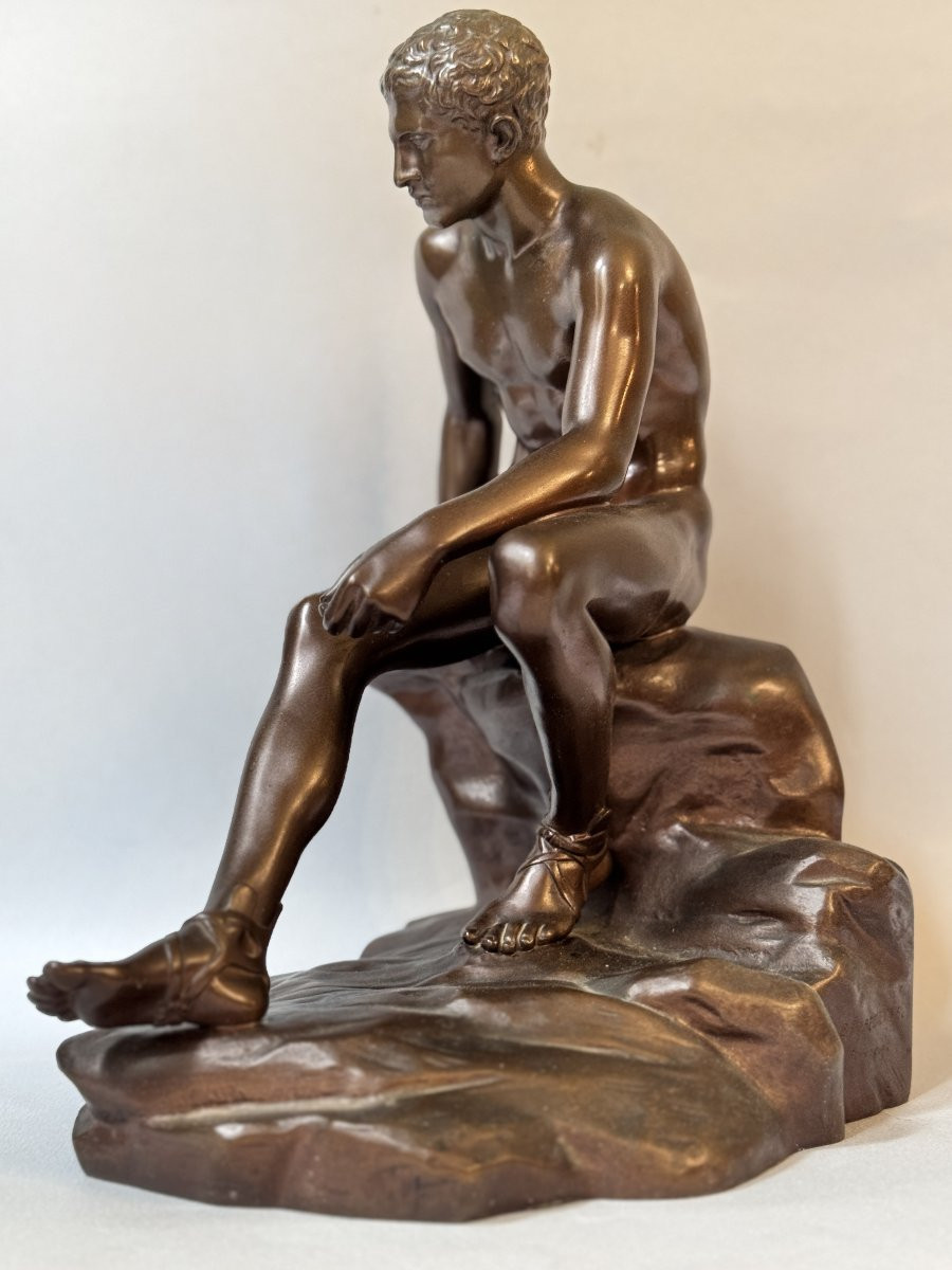 Sculpture en bronze ''Hermès assis'' ou ''Mercure au repos'' Barbedienne-photo-3
