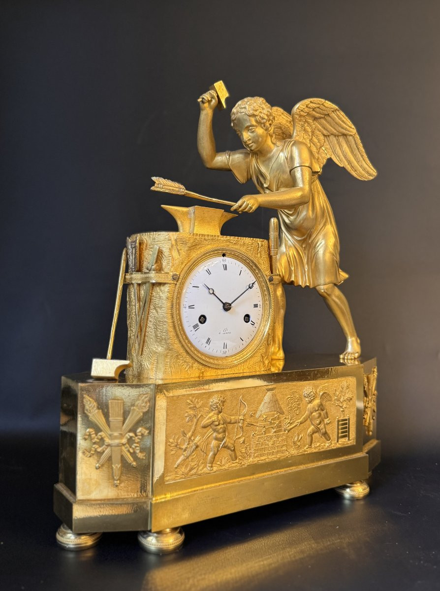 Pendule Empire "l’Amour forgeron'' bronze doré Cupid-photo-2