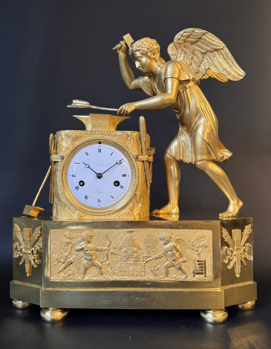 Pendule Empire "l’Amour forgeron'' bronze doré Cupid-photo-2