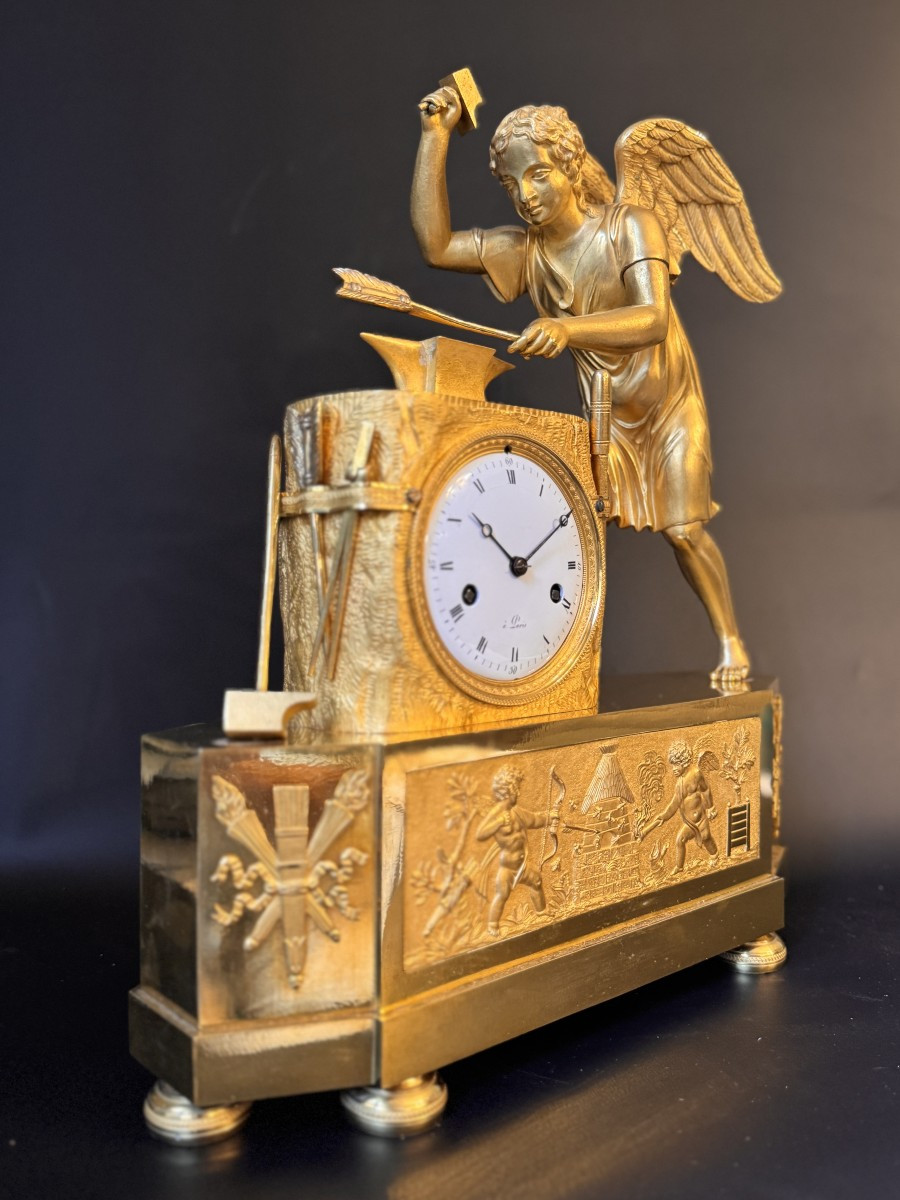 Pendule Empire "l’Amour forgeron'' bronze doré Cupid-photo-3