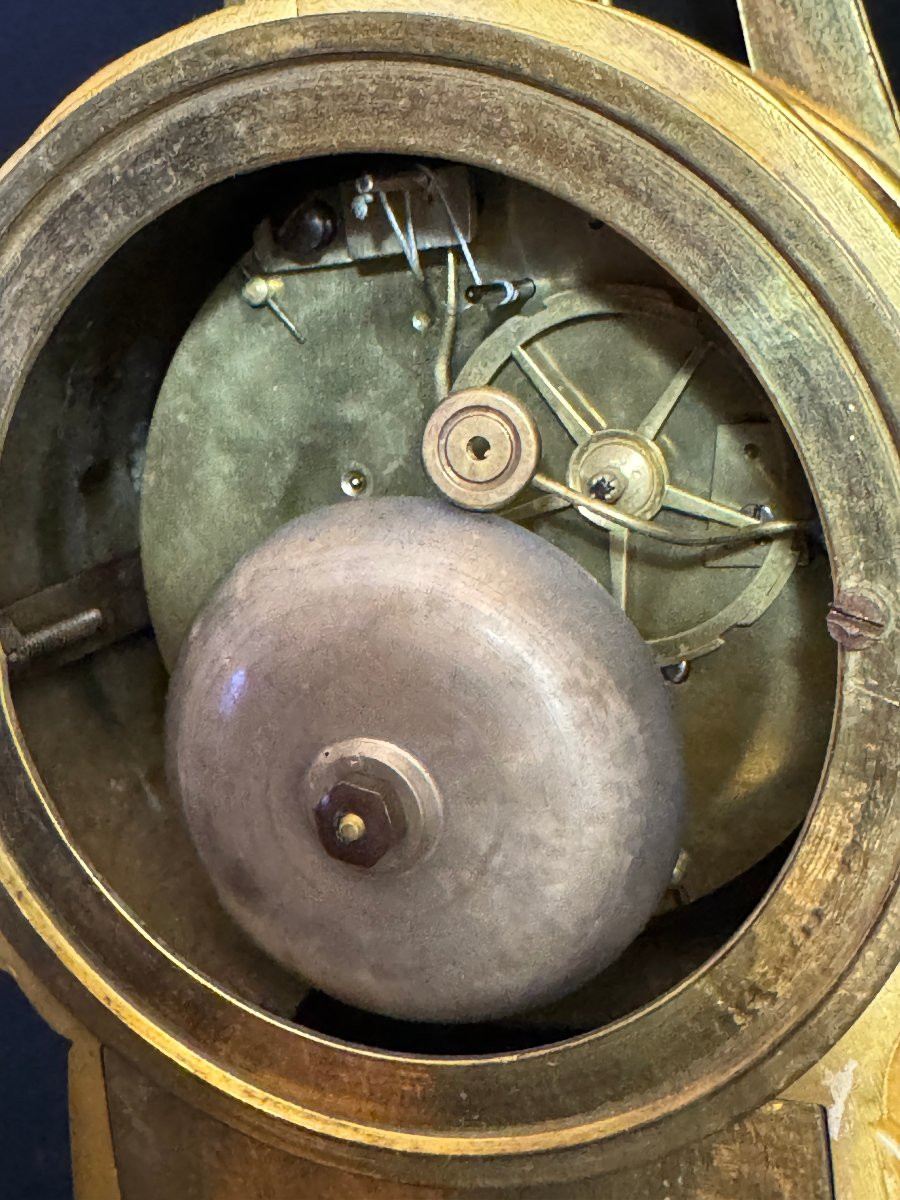 Empire Clock In Gilded Bronze "muse With Lyre" Allegory Of Music-photo-5