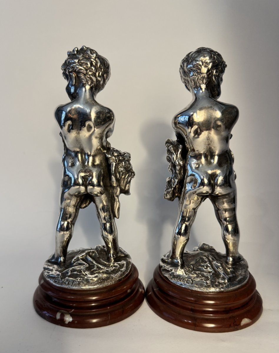 Louis Kley - Comedy And Tragedy - 2 Children Silvered Bronze - Putti-photo-4