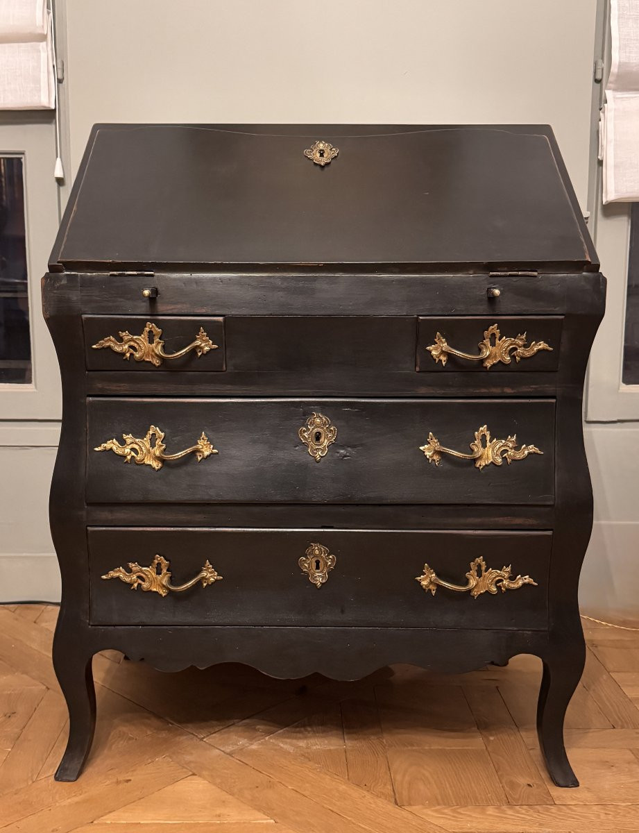 Bureau de pente d’époque Louis XV en bois noirci - Secrétaire scriban-photo-2