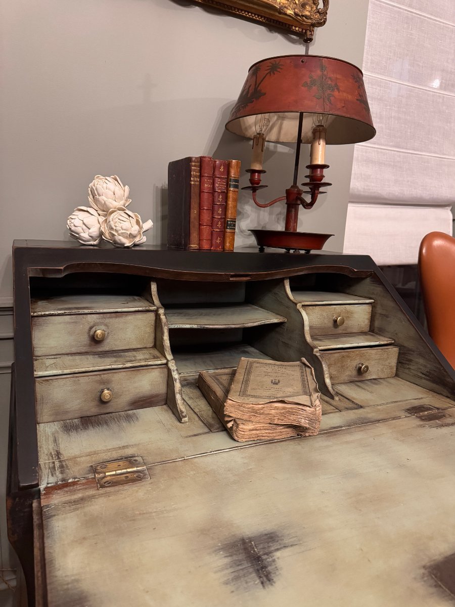 Bureau de pente d’époque Louis XV en bois noirci - Secrétaire scriban-photo-3