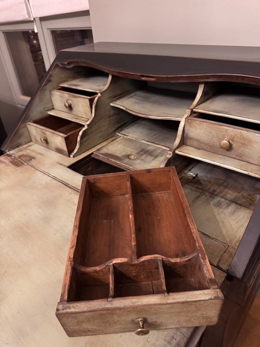 Bureau de pente d’époque Louis XV en bois noirci - Secrétaire scriban-photo-4