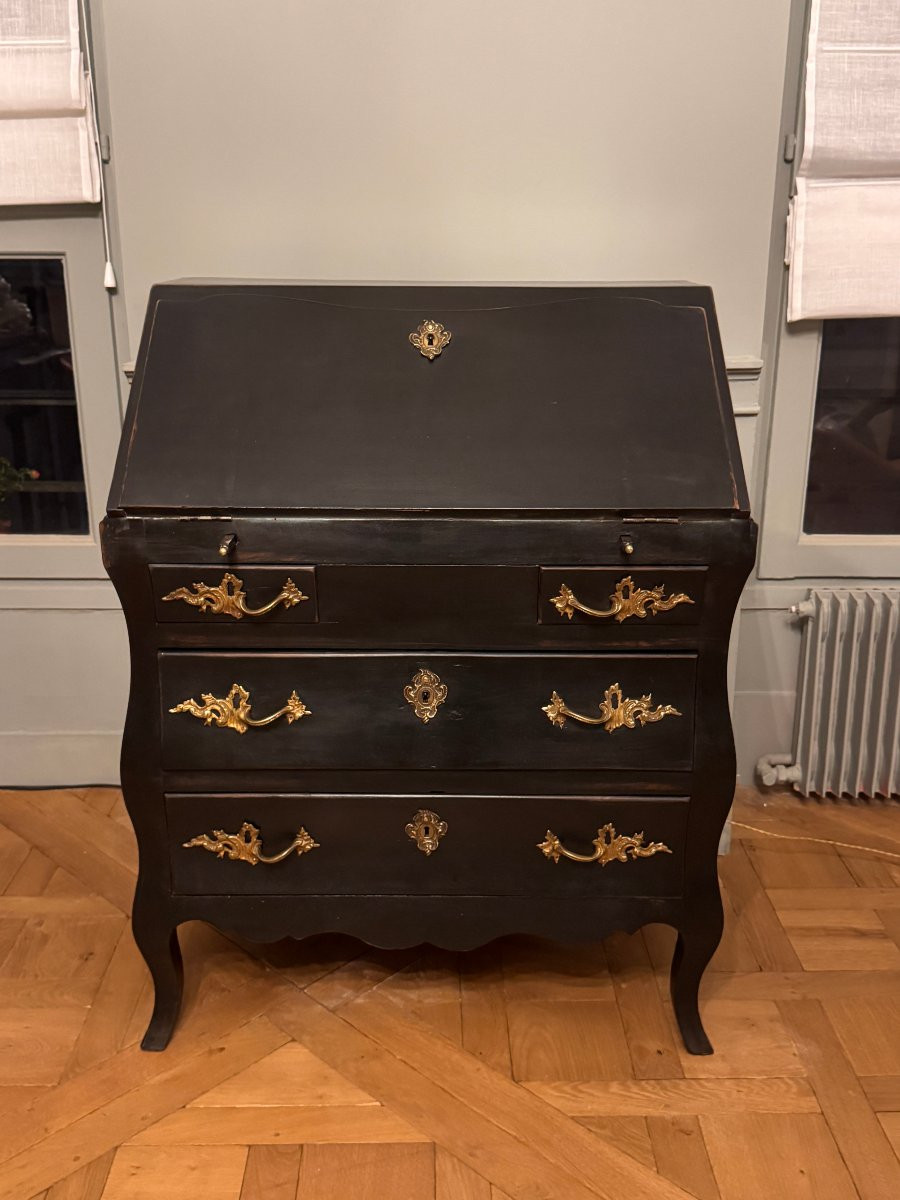 Bureau de pente d’époque Louis XV en bois noirci - Secrétaire scriban-photo-2