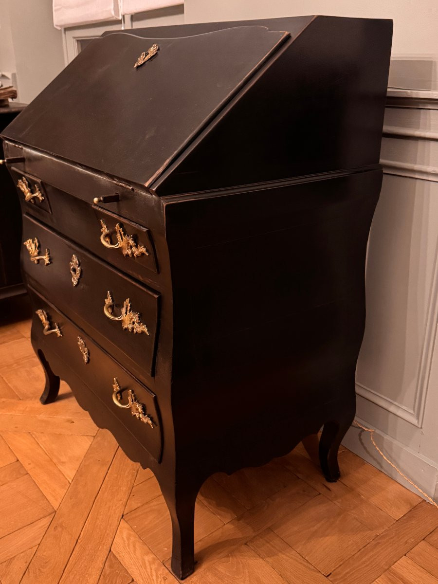Bureau de pente d’époque Louis XV en bois noirci - Secrétaire scriban-photo-5