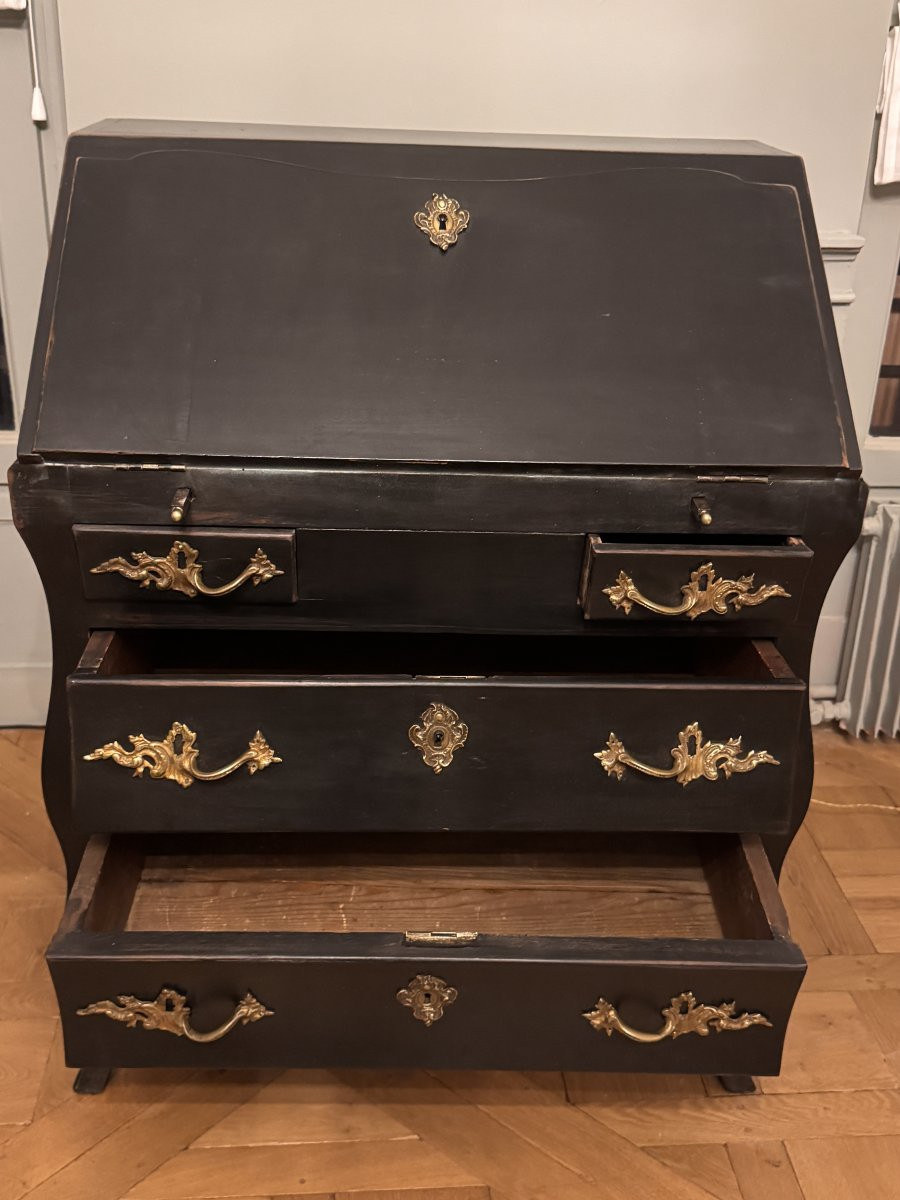 Bureau de pente d’époque Louis XV en bois noirci - Secrétaire scriban-photo-6