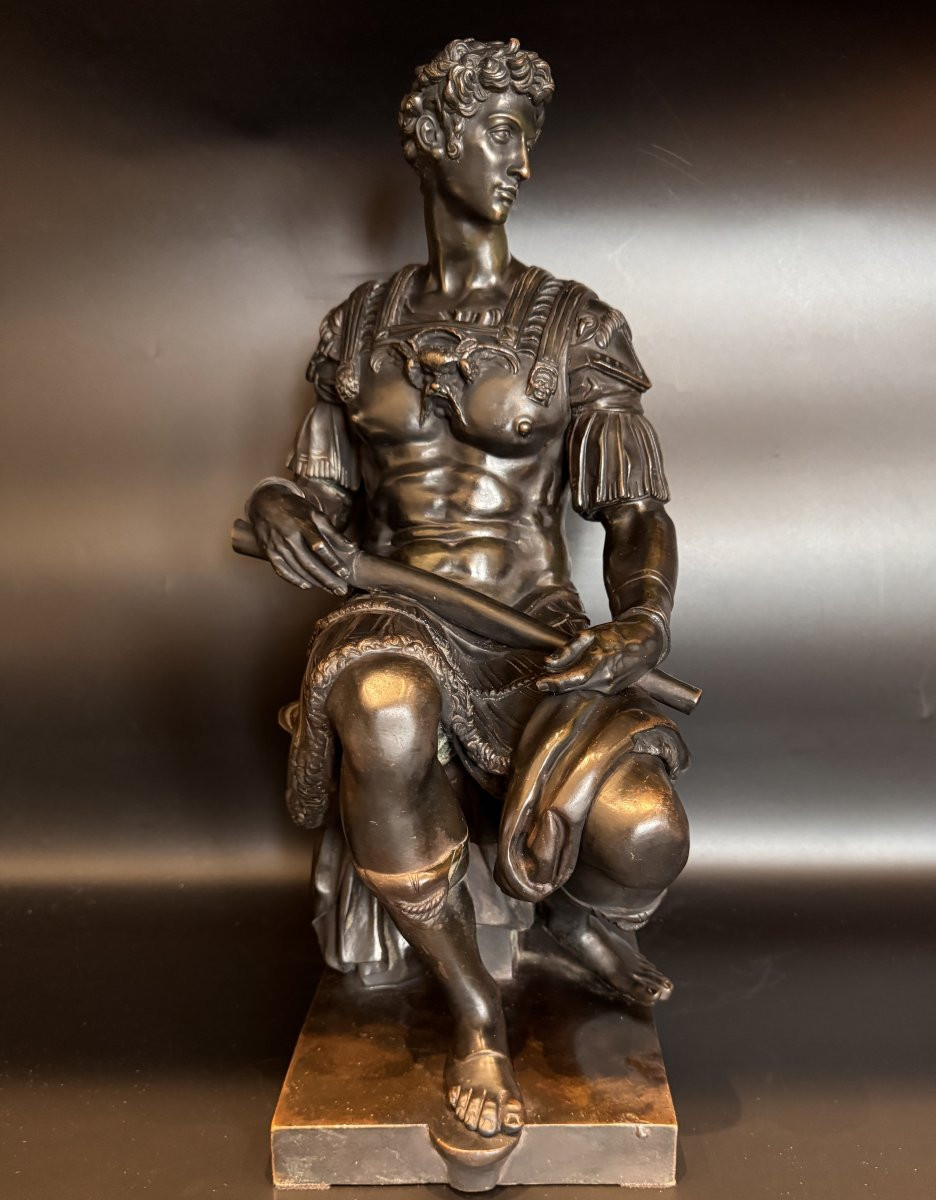 Large Bronze Sculpture, Giuliano De' Medici 19th Century (michelangelo) 51 Cm.-photo-2