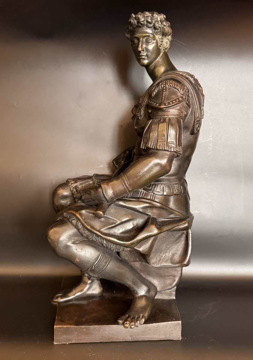 Large Bronze Sculpture, Giuliano De' Medici 19th Century (michelangelo) 51 Cm.-photo-4