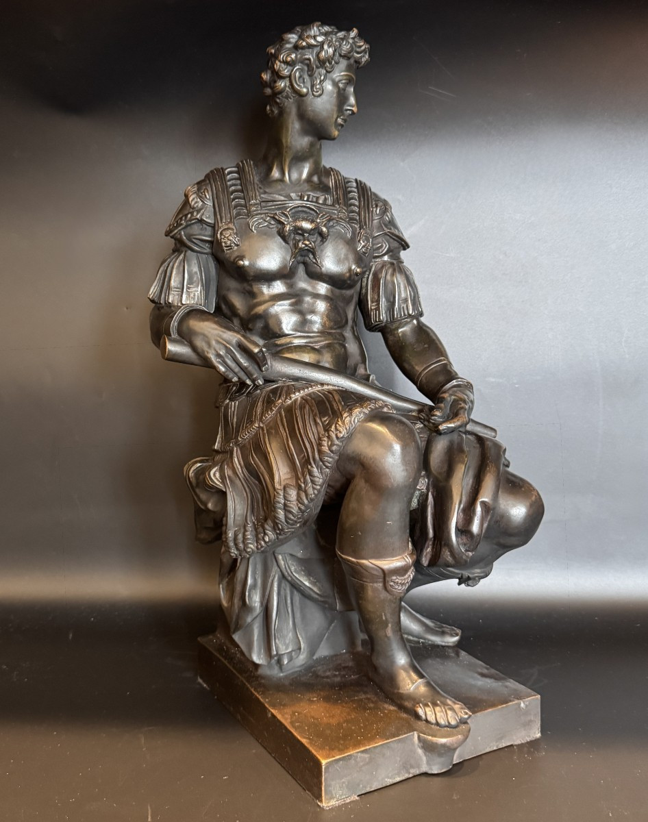 Large Bronze Sculpture, Giuliano De' Medici 19th Century (michelangelo) 51 Cm.