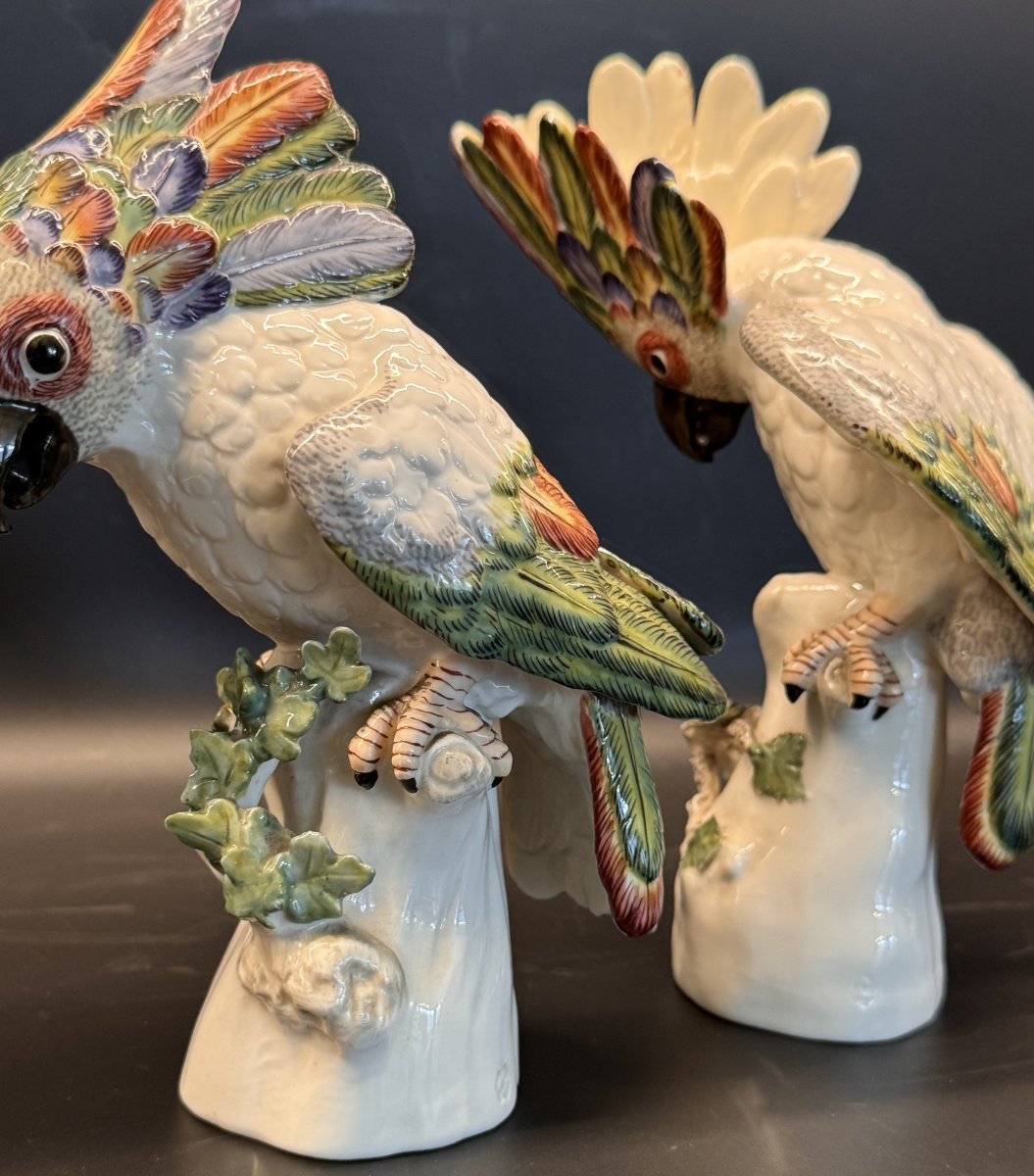 Pair Of Nymphenburg Porcelain Cockatoos By Joseph Wackerle-photo-4
