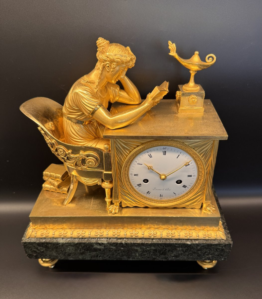 Pendule ''la Liseuse'' en bronze dore par J.A. Reiche époque Empire-photo-3