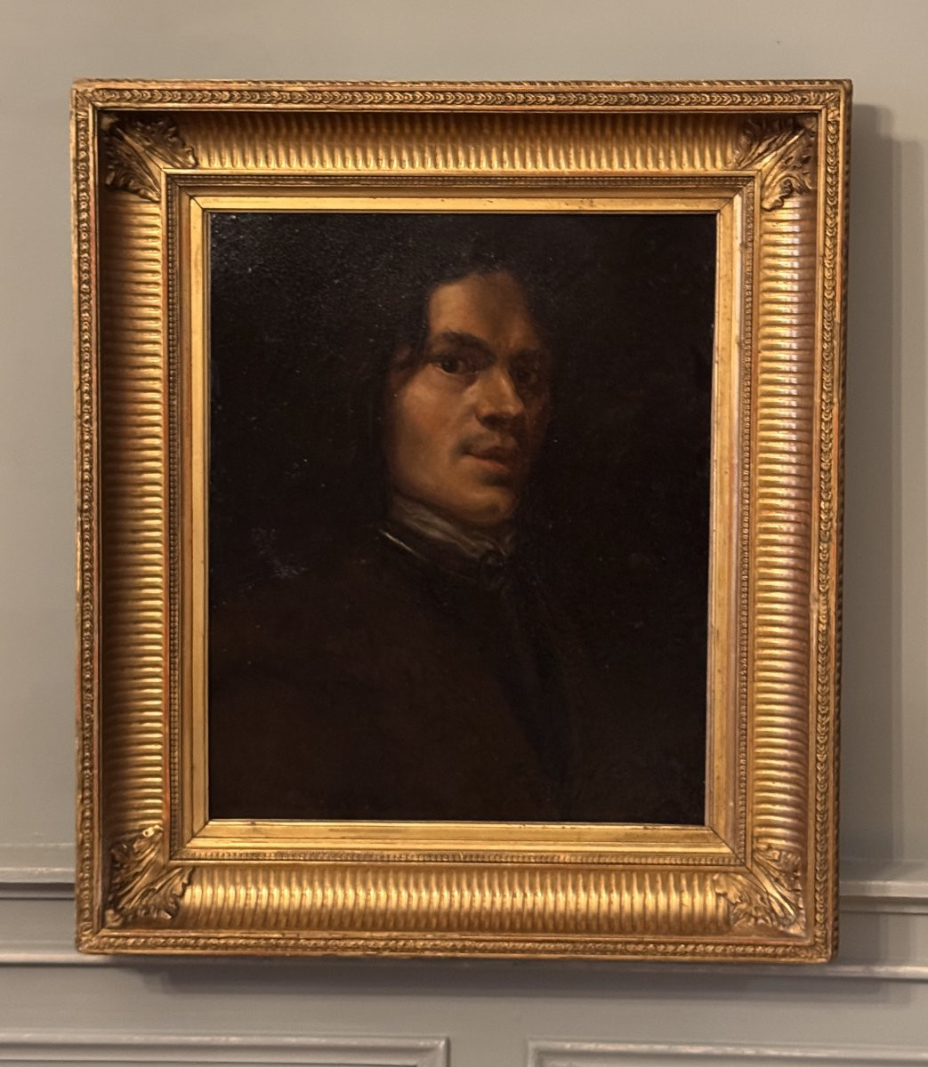 Portrait Of A Young Man In Chiaroscuro - Oil On Canvas, 19th Century-photo-3